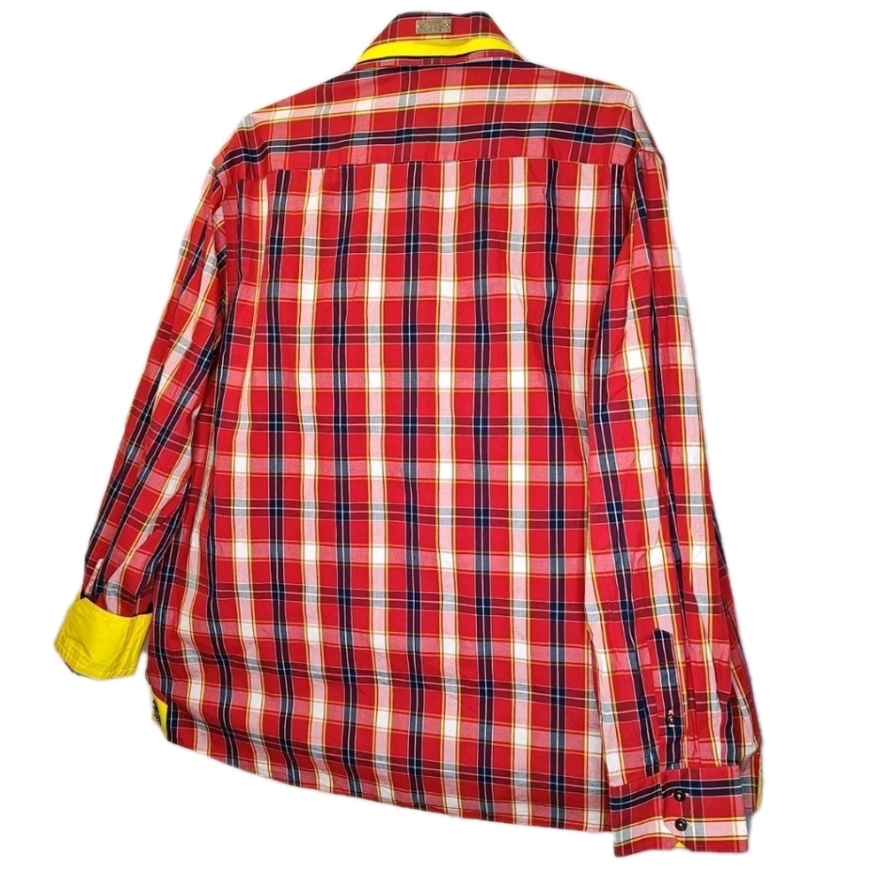 Coogi Luxe Flip Cuffs Dress Shirt 4X Red Patriot Plaid Heritage 90s Hip Hop Y2K - Picture 3 of 12